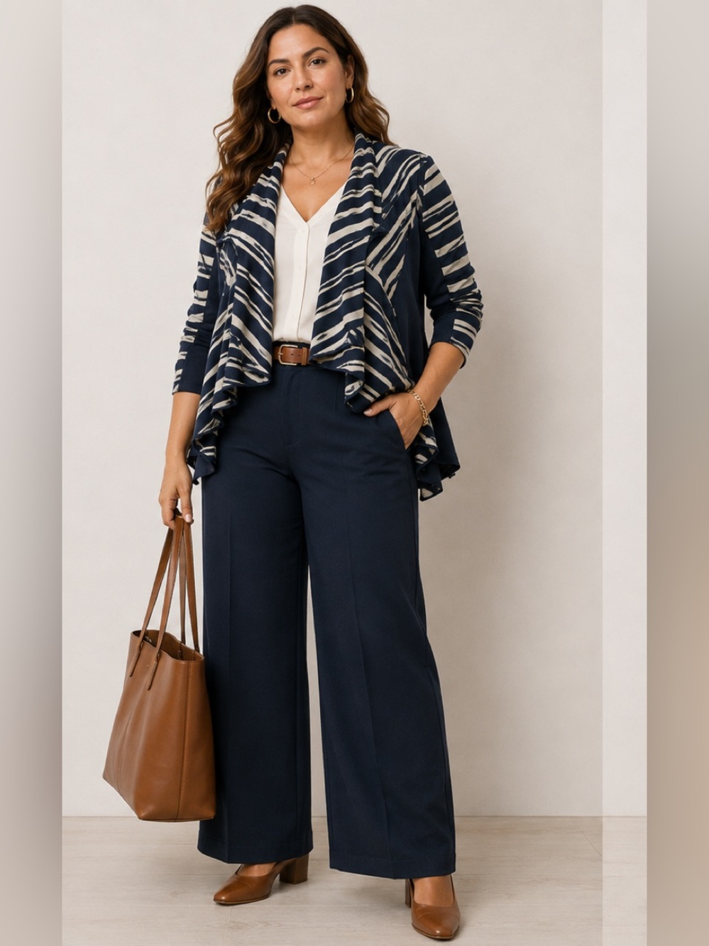 Lane Bryant Navy & White Nautical 2010’s Revival Striped Draped Open Cardigan 22